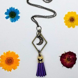 Celestial Moon Necklace with Purple Tassel